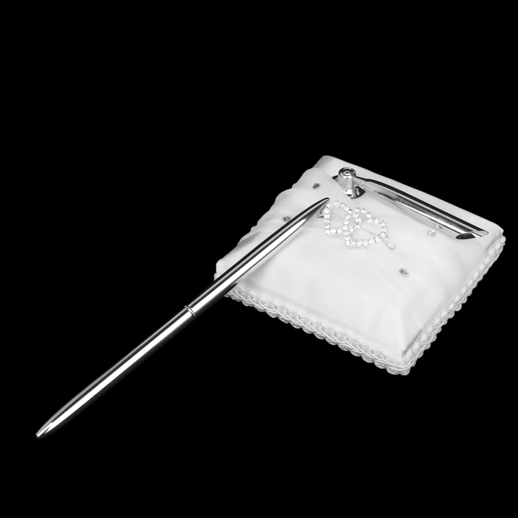 Белый двойной сердце горный хрусталь украшенная атласная гостевая книга для