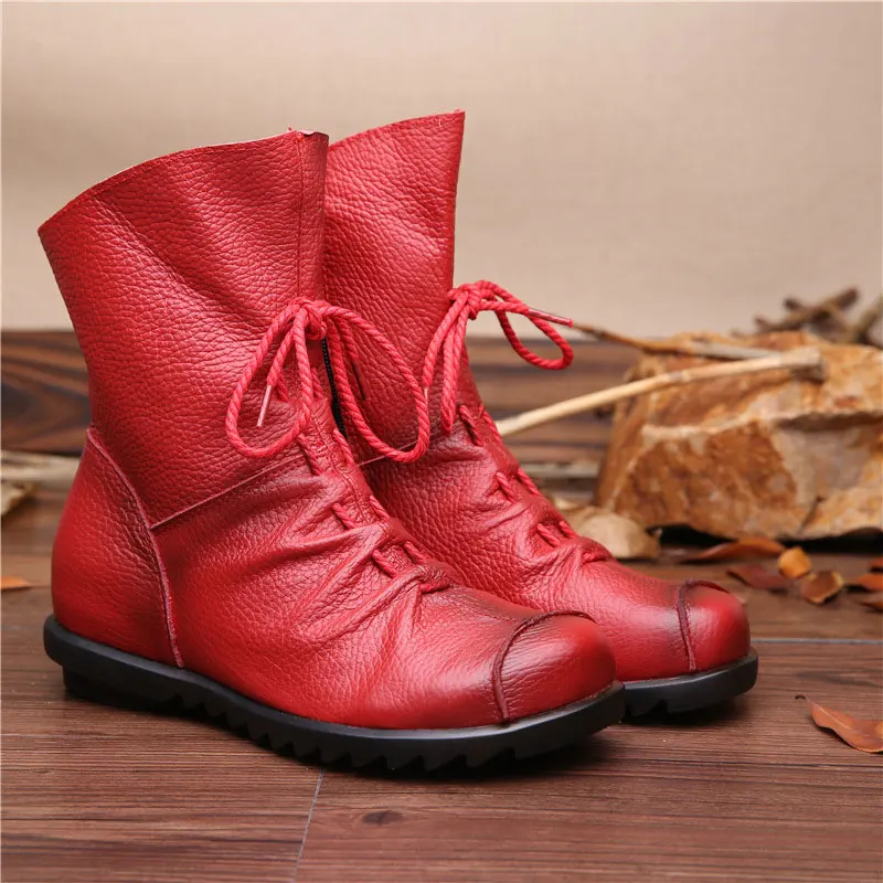 Красный Xiuteng/; высокое качество; Mujer Chaussure; женские ботинки из натуральной кожи; повседневные женские Ботинки Martin; летние ботинки на плоской подошве; большие размеры - Цвет: Красный