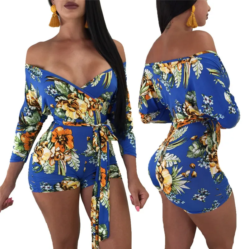 Женский Короткий комбинезон с цветочным принтом Boho сексуальный глубоким v