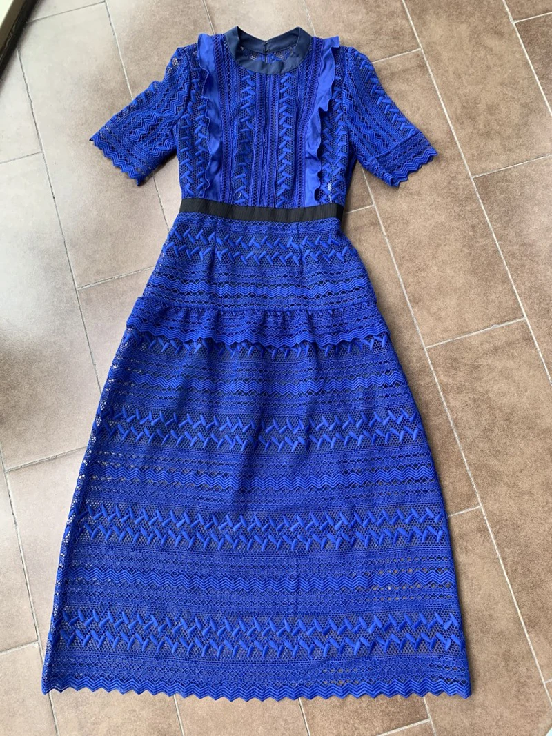 Эксклюзивное благородное синее кружевное Макси-платье для женщин роскошный