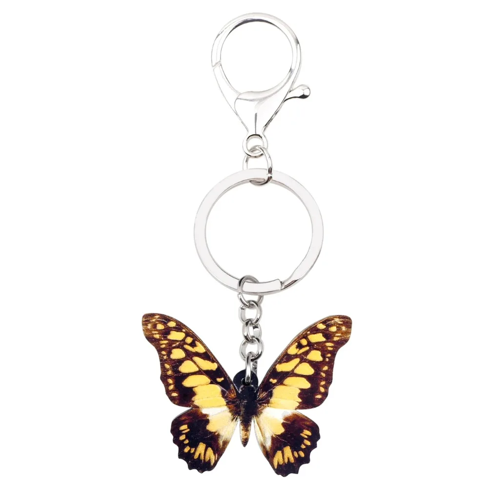 Bonsny акриловая Мода Papilio Machaon бабочка брелок для ключей кольцо животное насекомое