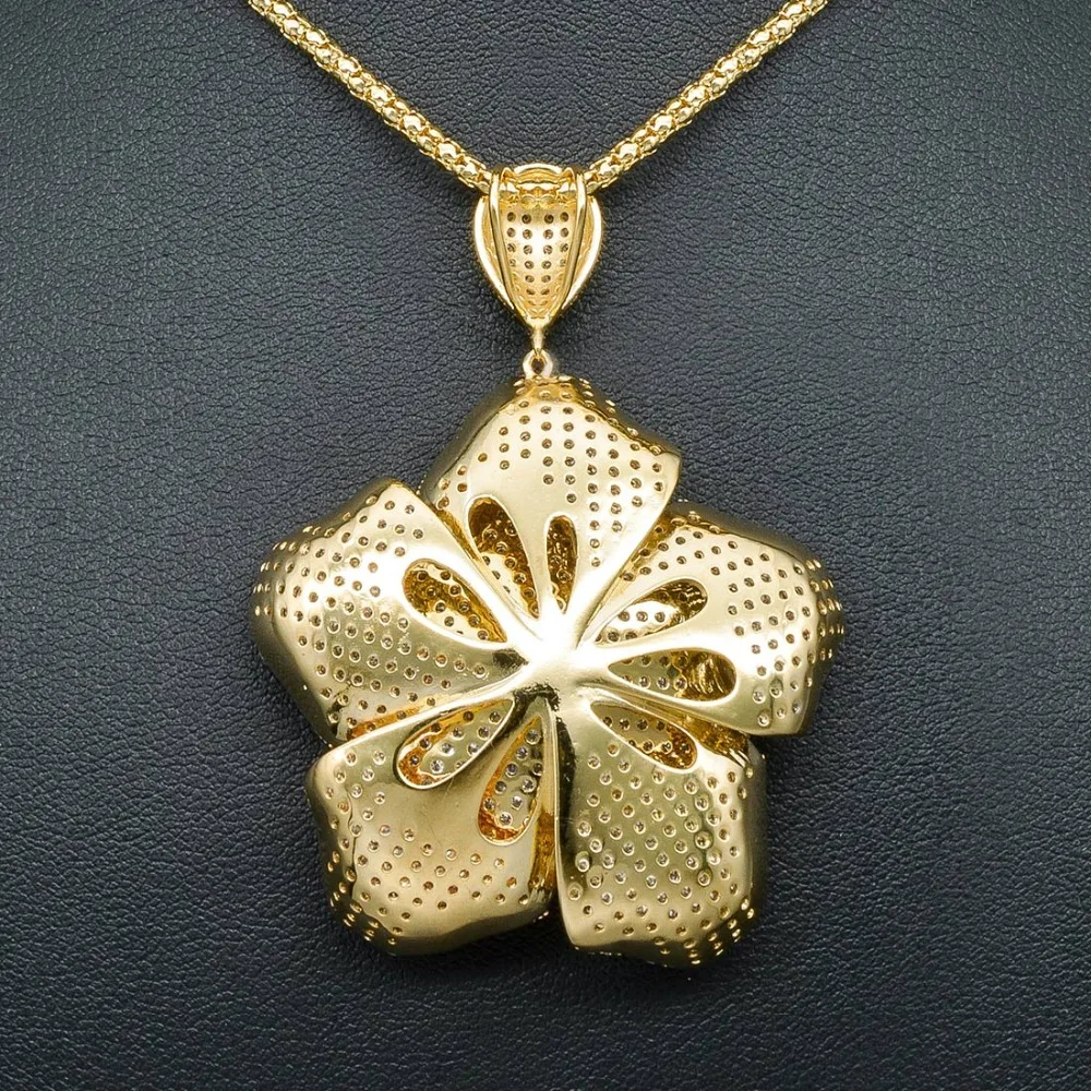 

ModemAngel Big Flower Blossom Full Micro Cubic Zirconia Pendant Necklace And Earring for Women Wedding Party Jewelry Sets