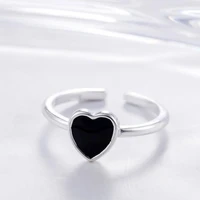 beautiful exquisite fashion new arrival silver plated jewelry popular heart shaped love black epoxy opening rings sr150