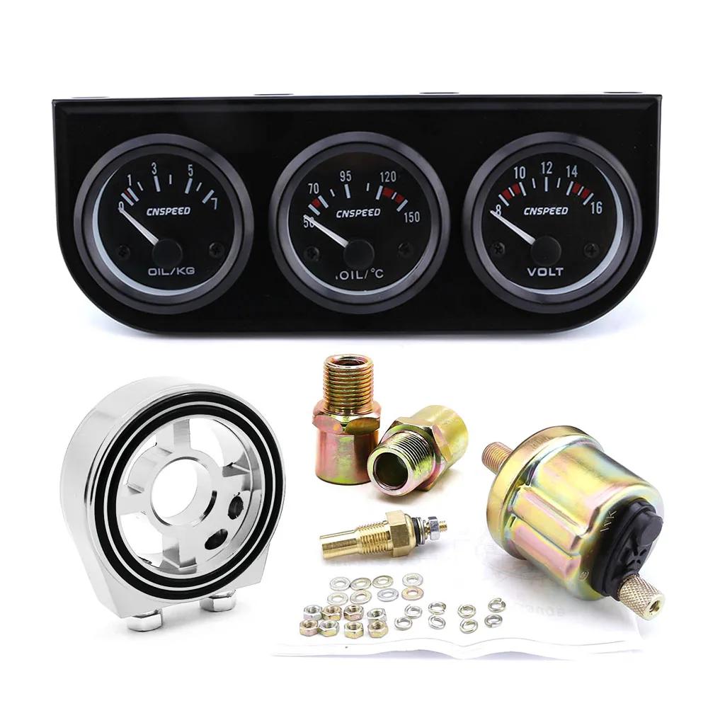 with sliver Adapter CNSPEED 52 мм Датчик температуры масла тройной вольтметр датчик давления масла с масляным фильтром охладитель адаптер сэндвич - Цвет: with sliver Adapter