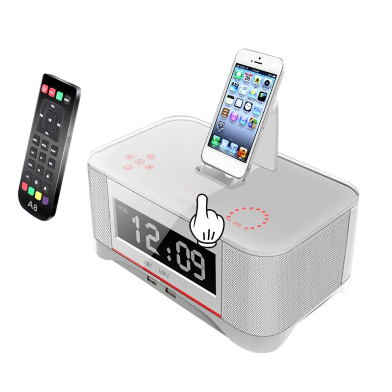 White ios EU Док-станция с сенсорным зарядным устройством, стерео беспроводной bluetooth-динамик с fm-радио NFC - Цвет: White ios EU