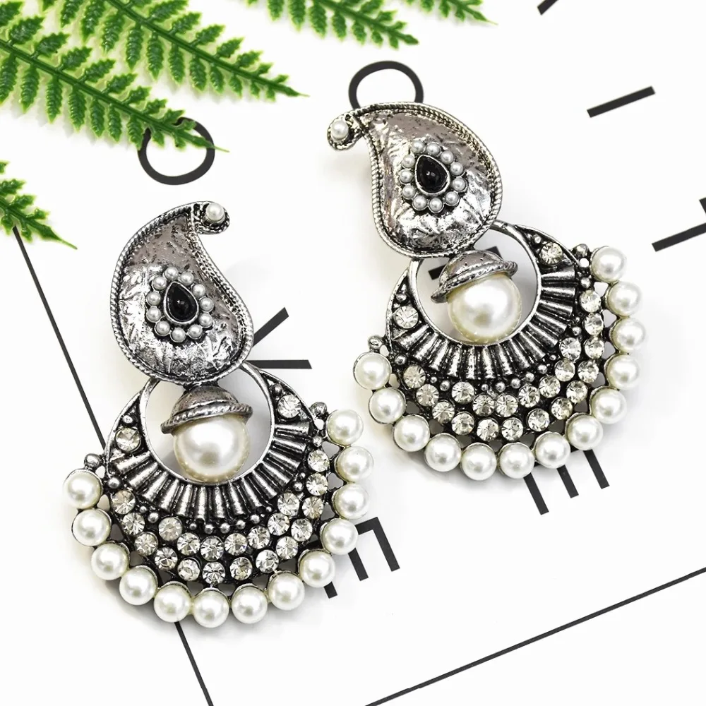 Египетские индийские серьги Jhumka, турецкие Женские винтажные золотые жемчужные серьги-капли с большим цветком, стразы, массивные вечерние серьги