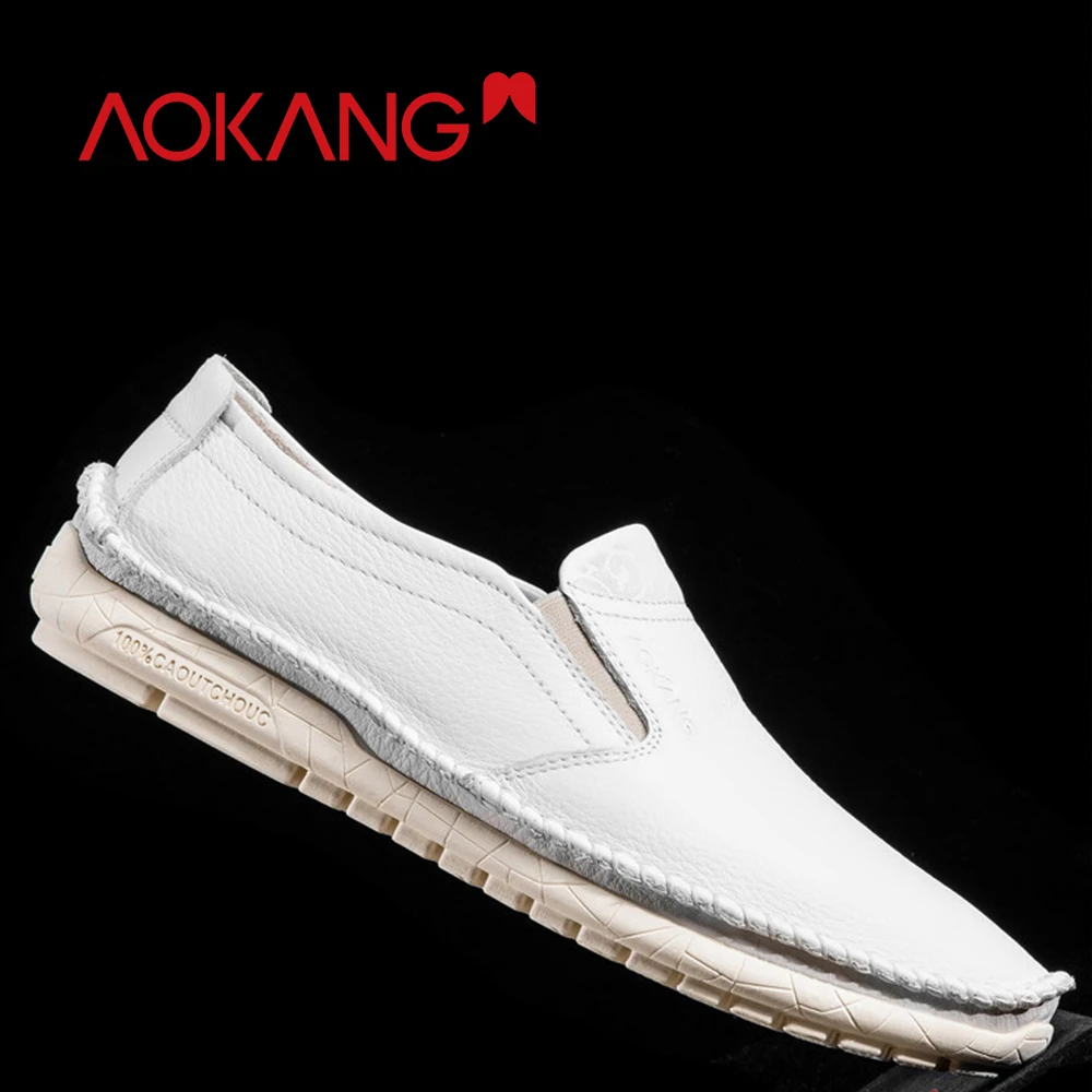 AOKANG/2019 г. весенние мужские лоферы Повседневная обувь слипоны из натуральной кожи
