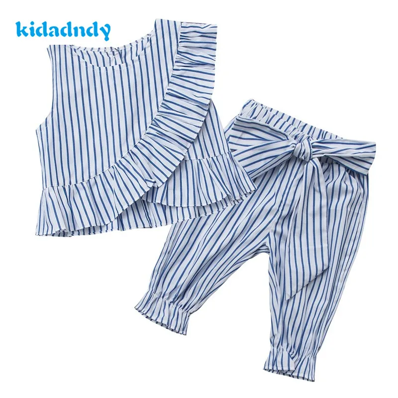 Kidadndy летний брендовый костюм для детей Обувь девочек полосатый элементы из