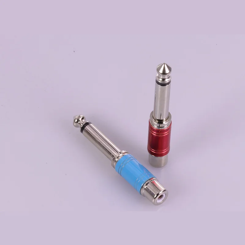 Высокое качество синий и красный никелевый разъем RCA аудио 6 35 мм моно на кабель