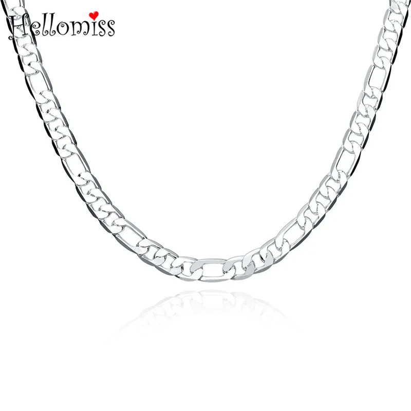 Ожерелье цепочка Фигаро мужское 8 мм 20 дюймов серебро 925 пробы|chain necklace|necklace for