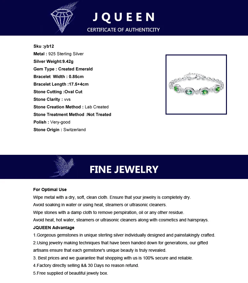 JQUEEN Nano русский Изумруд Шарм браслет капли воды форма стерлингового серебра 925 Браслеты, свадебные украшения Браслеты для женщин