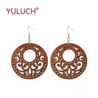 yuluch natural handmade wooden round cutout national lucky rune pendant earrings for african women jewelry earrings party gifts