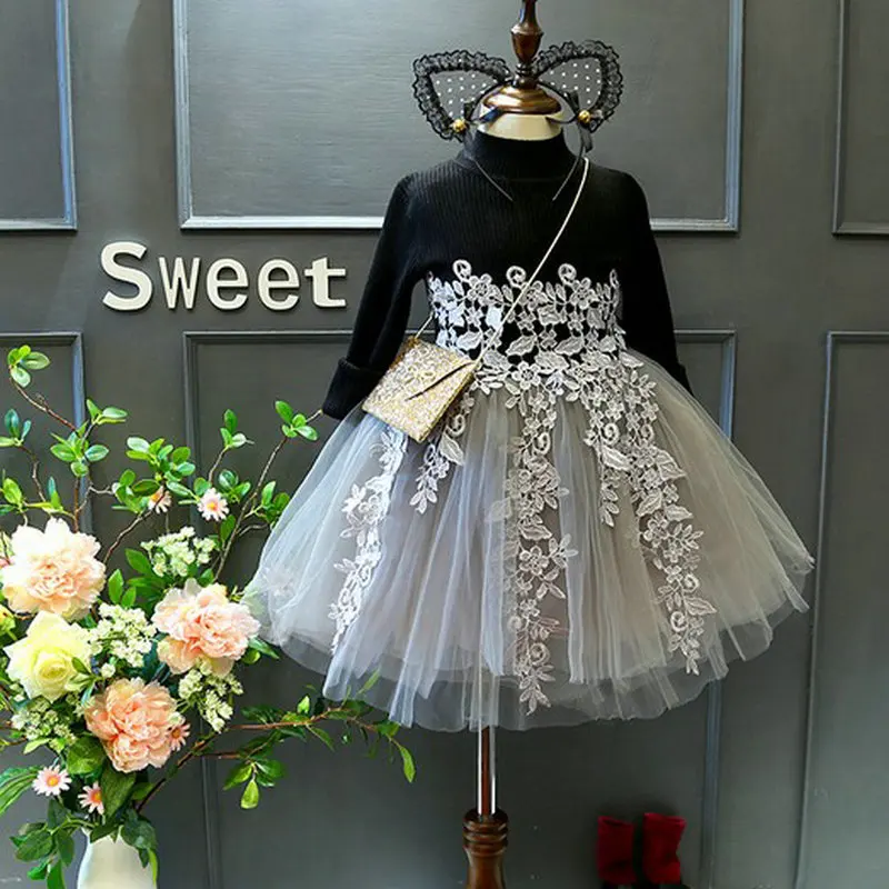 

2020 girl long sleeve embroidery flowers dress autumn tutu dress