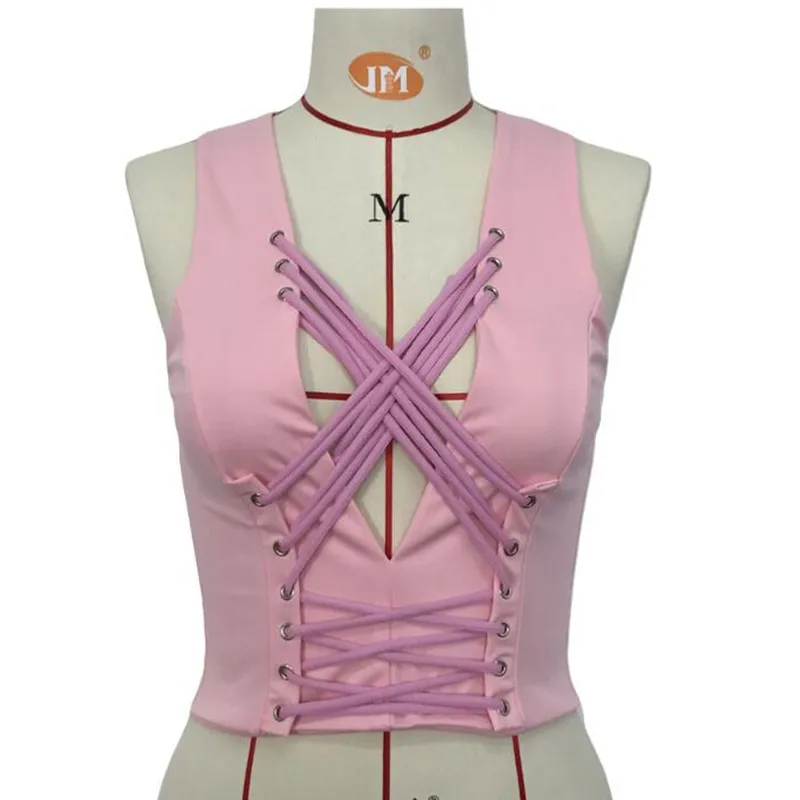 2017 летний Модный укороченный топ без рукавов на шнуровке в уличном стиле