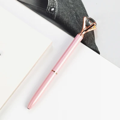 Rose pink 1pcs Новинка Большой Хрустальный бриллиант металлическая шариковая ручка высокого качества персональный логотип подарочная ручка разноцветный школьный канцелярский магазин - Цвет: Rose pink 1pcs