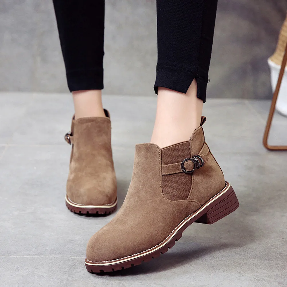 Ботинки женская обувь с круглым носком ботинки на плоской подошве пряжкой