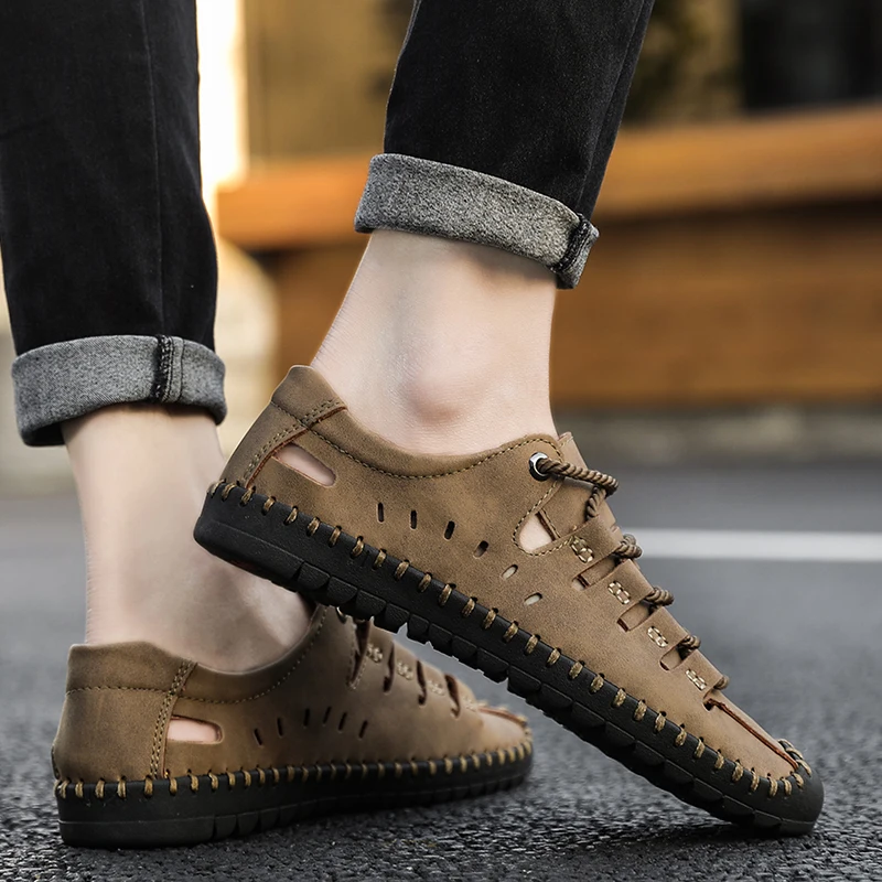 Мужские кожаные сандалии повседневные Вьетнамки пляжные большого размера 49 Tenis