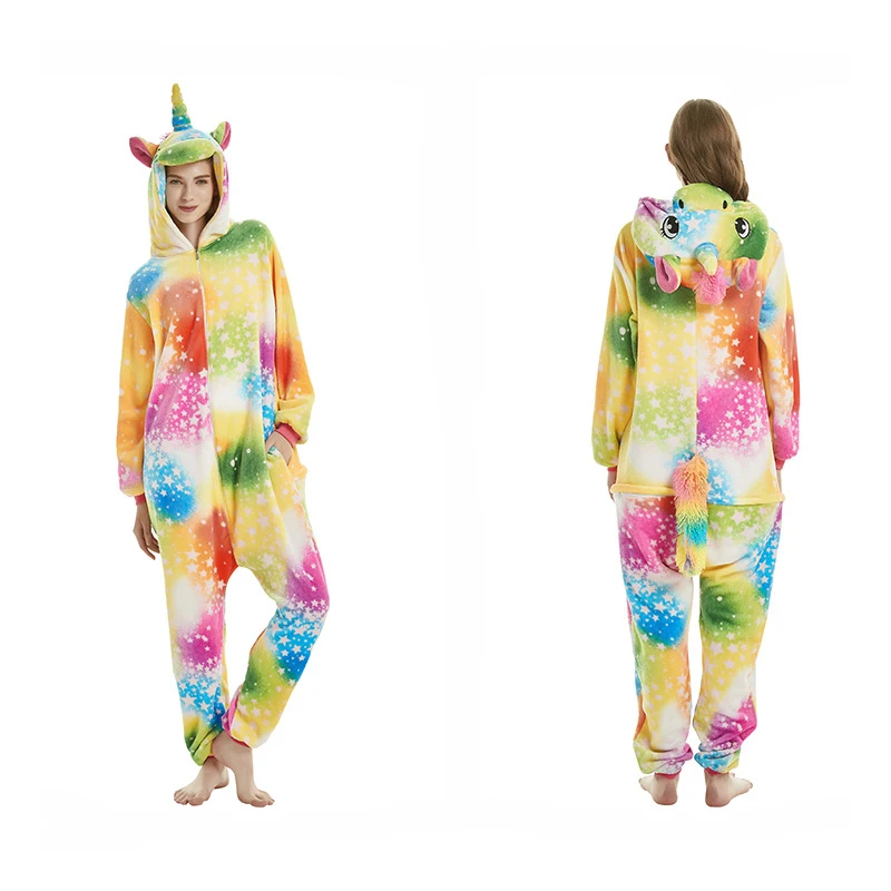 Для женщин кигуруми пижамный комплект единорог Фланелевая пижама в виде милых