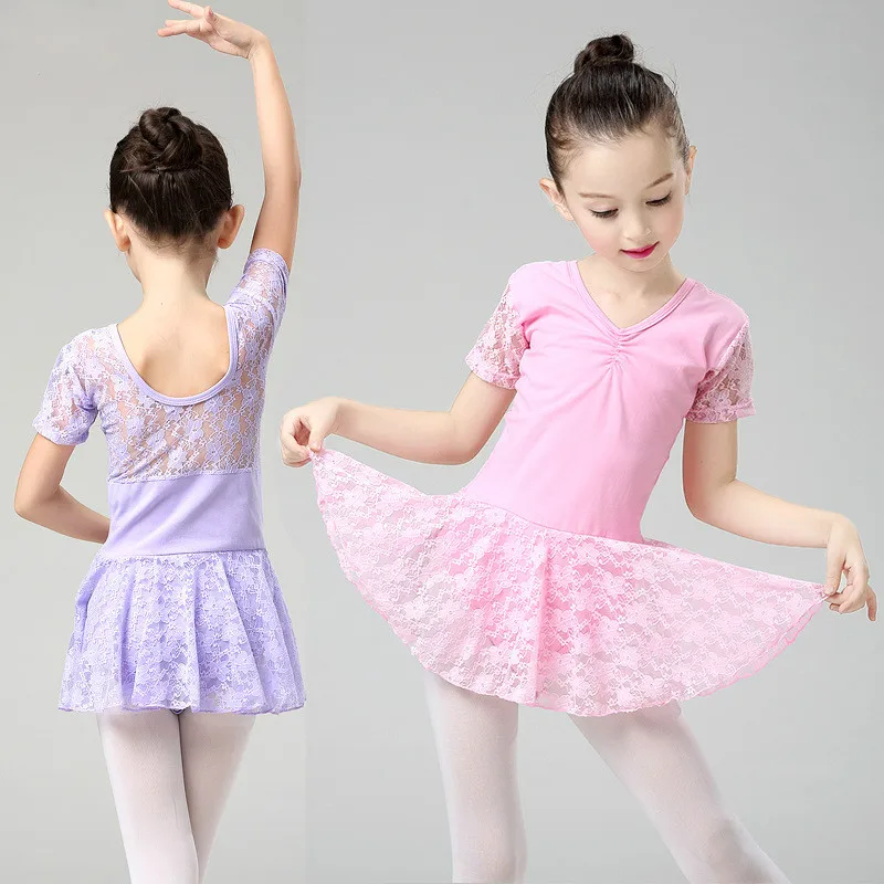 

Children Dancing Clothing Short Sleeve Lace Uniforms Girls Ballet Dancing Competition Suit Students Ballet Dancing Dress