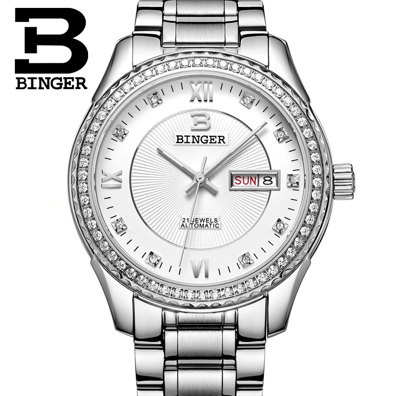 New Men Watches 2016 BINGER Steel Couple Watch  30m Waterproof Automatic Mechanical Watch Female Form Gold Luxury Watch
