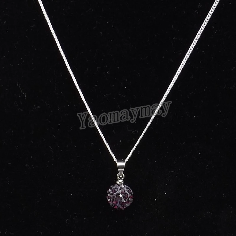 

24pcs Dark Purple Crystal Disco Ball Pendant Chokers 18" Cheap Silver Plated Link Chain Necklace For Party