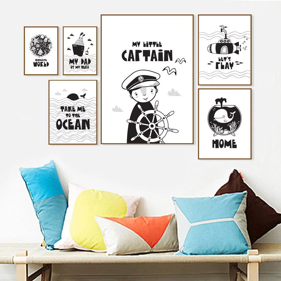 Океанический мир капитан мальчик подводная лодка КИТ настенная живопись холст