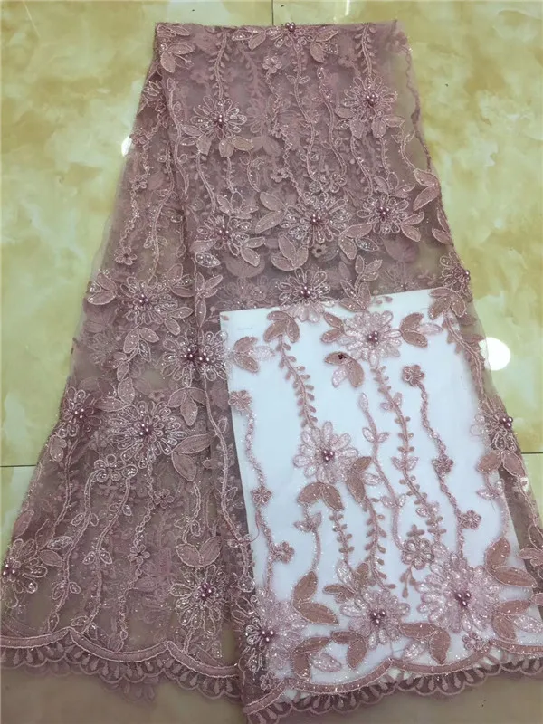 Африканская кружевная ткань 2019 Высококачественная фуксия кружевные блестки