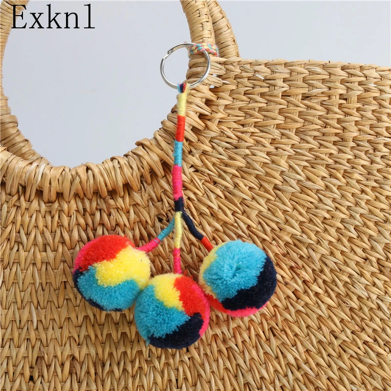 Брелок Exknl для ключей с помпоном брендовый цветной помпон автомобиля или сумки