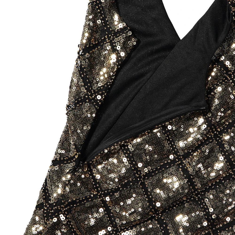 Сверкающее женское платье с блестками Gatsby 1920s вечернее винтажное v-образным