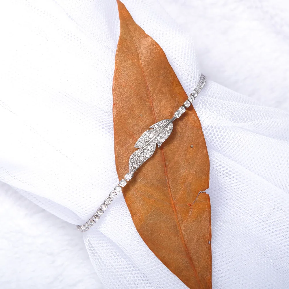 Felicelia Fashion Leaf Design Rhinestone Cubic Zirconia Tennis Bracelet Silver/ Rose Gold Color Chain For Women Girl | Украшения и