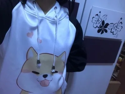 Осень Kawaii для девочек Флисовые толстовки хип-хоп и в стиле «Harajuku» собака кофты прикольные shiba Inu Doge 3D принт Для женщин пуловер с капюшоном A9022