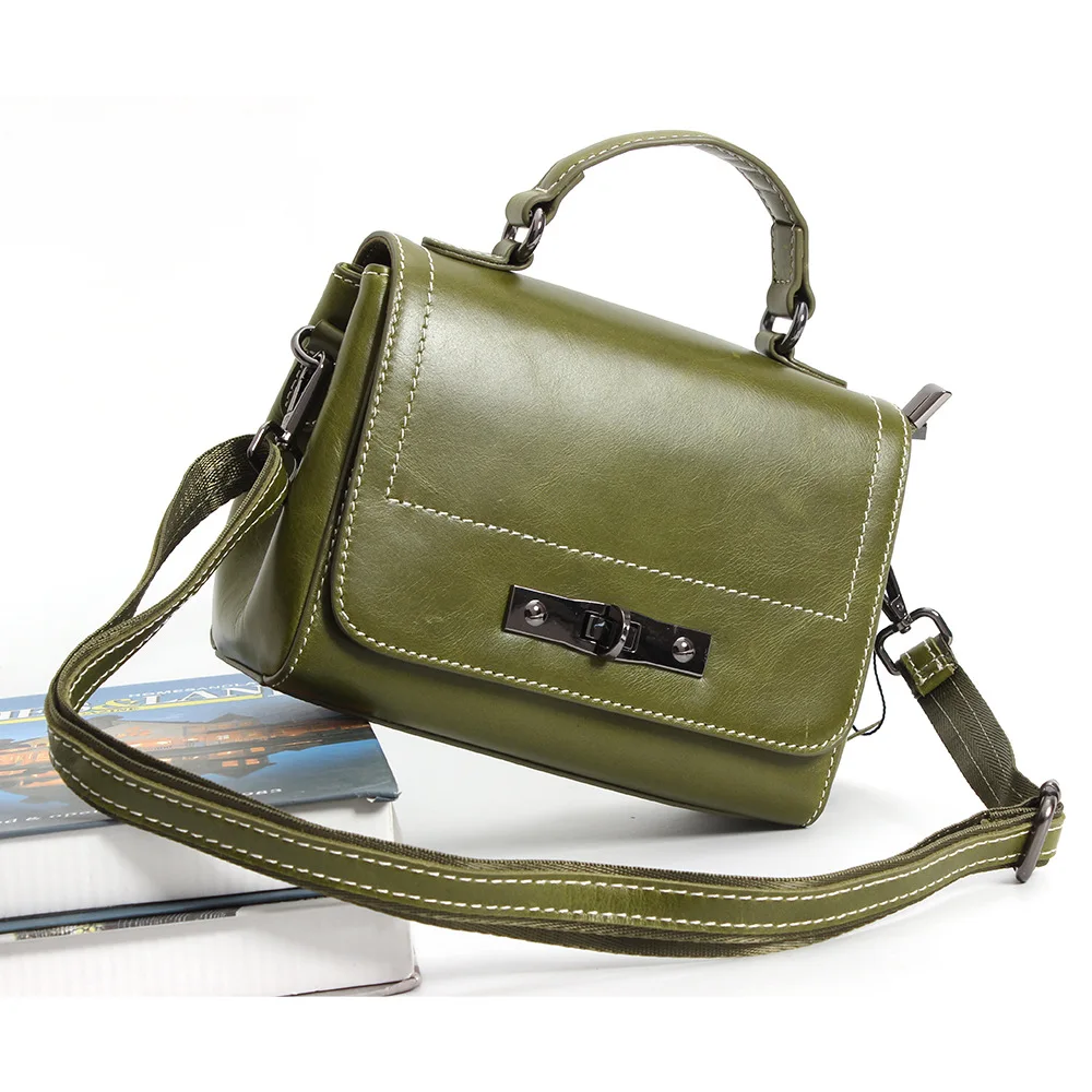 New genuine leather lady's headdress cowhide handbag horizontal style casual one-shoulder oil-coated pitot | Багаж и сумки