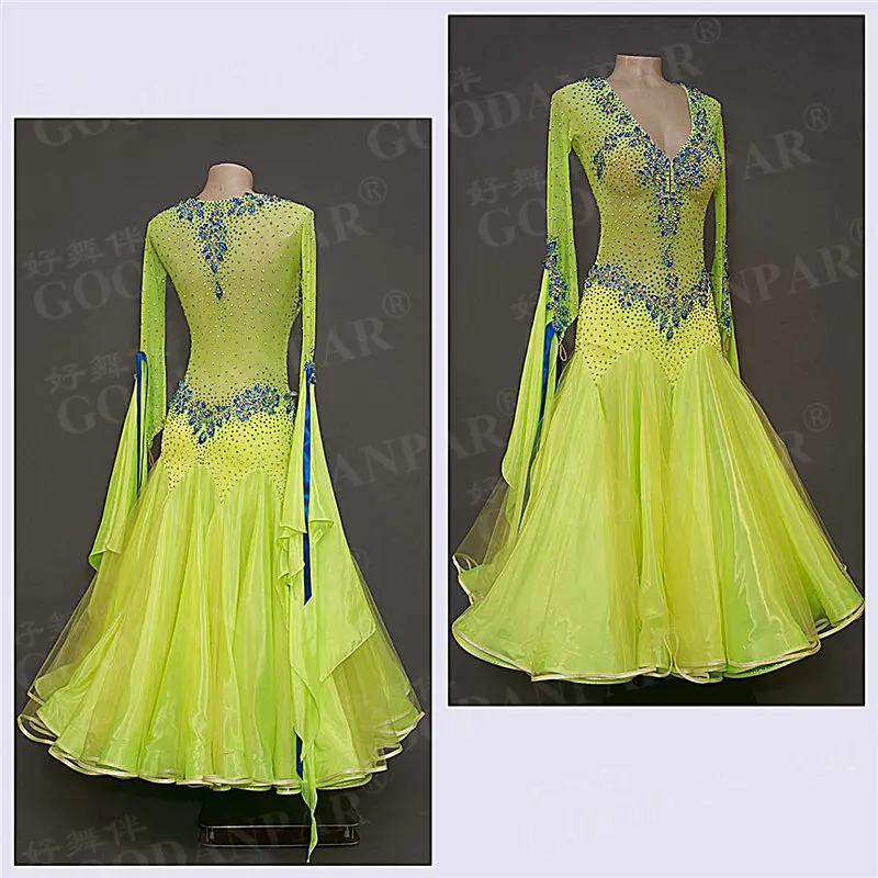 GOODANPAR, v-образный вырез, для женщин, Стандартный, для бальных танцев, для соревнований, платье с боди, бюстгальтер, эластичная лайкра, платье для вальса, одежда для сценических танцев