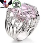 Женское кольцо из серебра 925 пробы OMHXZJ, серебряное кольцо с розовыми листьями ААА с цирконием, подарок на свадьбу и вечеринку в Европейском стиле, RR05