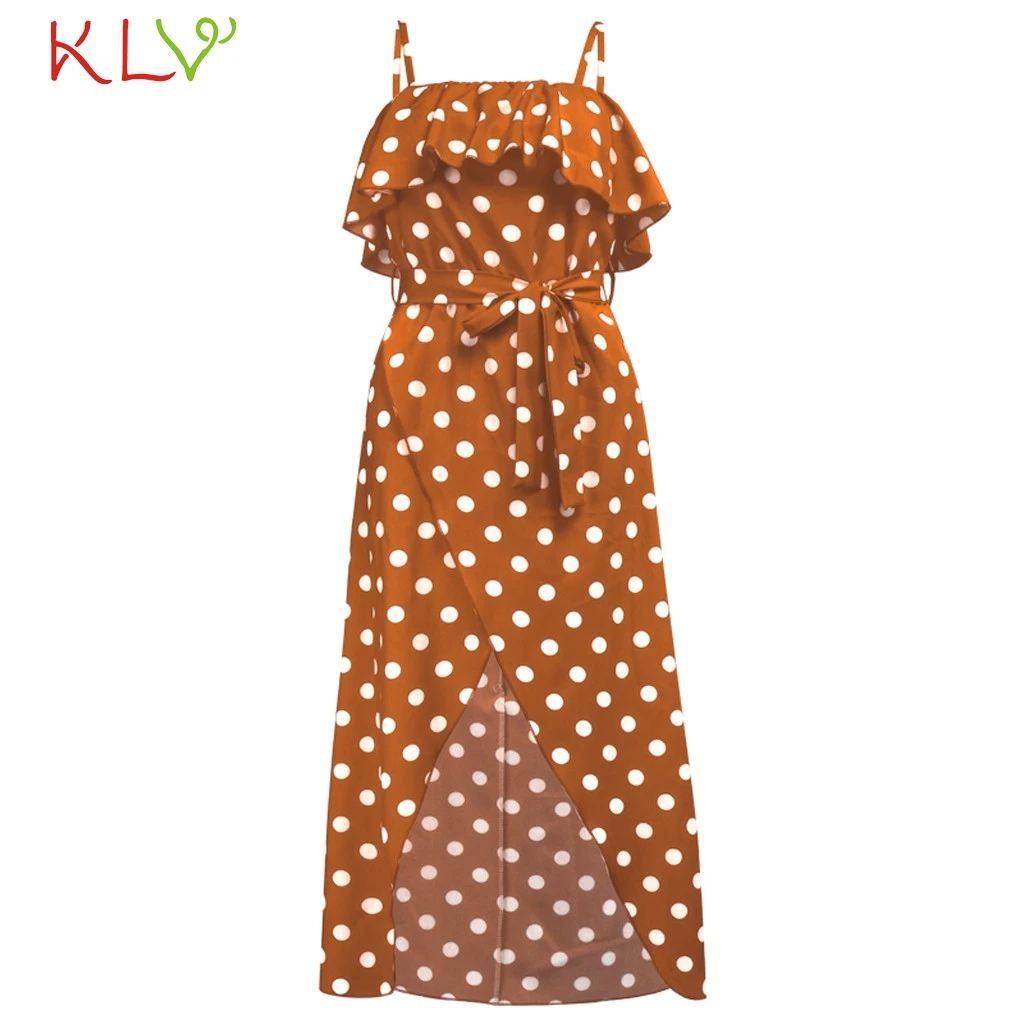 Dress Women Vintage Dot Ruffles Calf Summer Elegant Empire Casual Party Night 2019 PlusSize Vestidos Robe Femme 19My|Женские платья| |