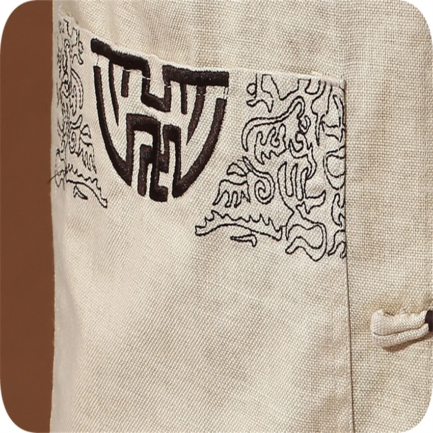 Скидка бежевая Мужская льняная рубашка Топ китайская Новинка Кунг фу Тан костюм