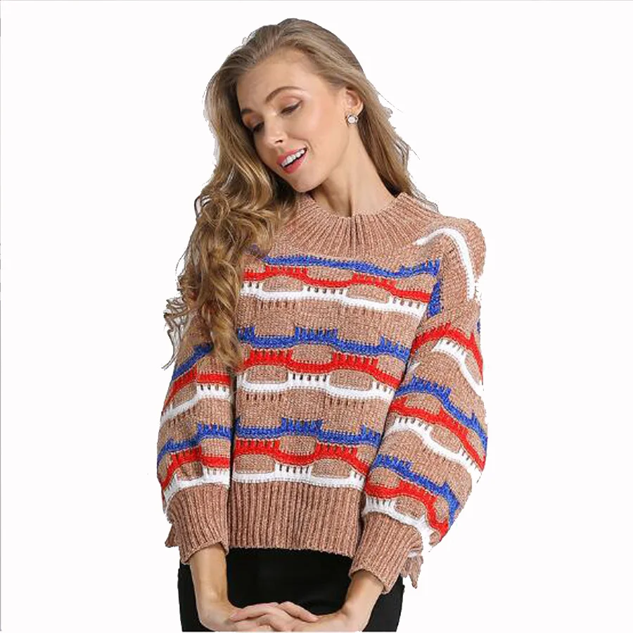 Свитер с полувысоким воротником Женский пуловер рукавами-фонариками