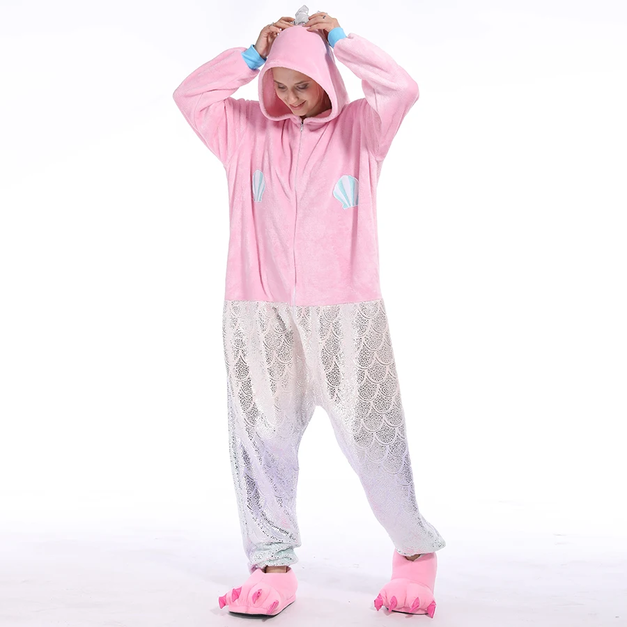 Kigurumi Onesies Cosplay men women animal Mermaid pajamas Halloween costumes dance Party hoodies carnival | Тематическая одежда и