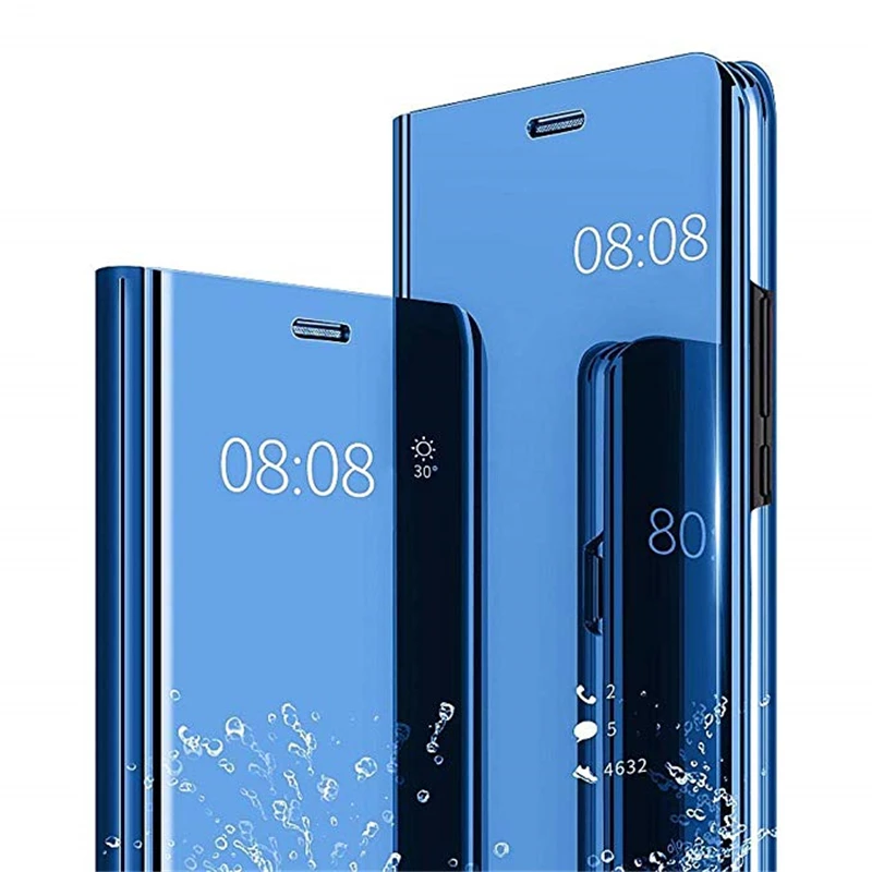 Blue Умный зеркальный чехол для телефона с откидывающейся крышкой для Samsung Galaxy J2 J3 J5 J7 Prime J4 J6 плюс J8 обратите внимание на возраст 3, 4, 5, 8, 9, пленка для экрана с четким изображением - Цвет: Blue