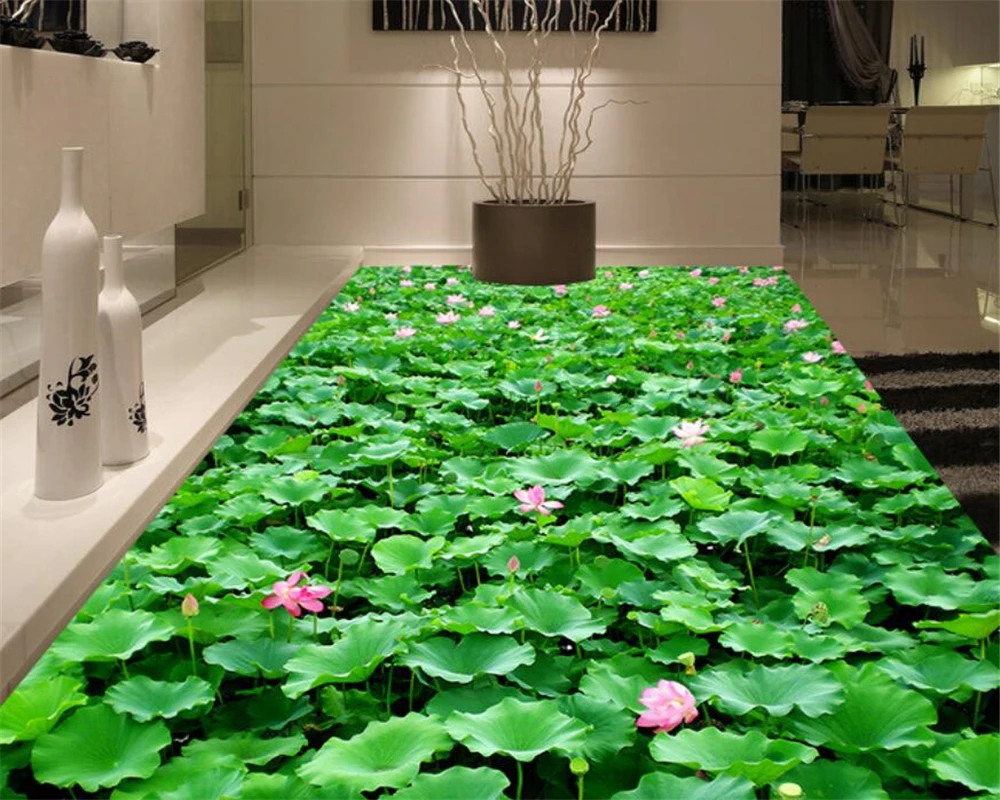 

Beibehang Customize any size wallpaper 3D lotus pond pond flower plant floor bedroom self-adhesive 3d flooring papel mural