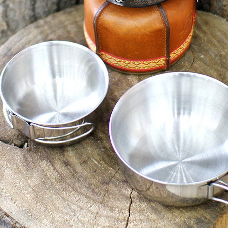 2 шт. складные миски из нержавеющей стали с сетчатым карманом для кемпинга