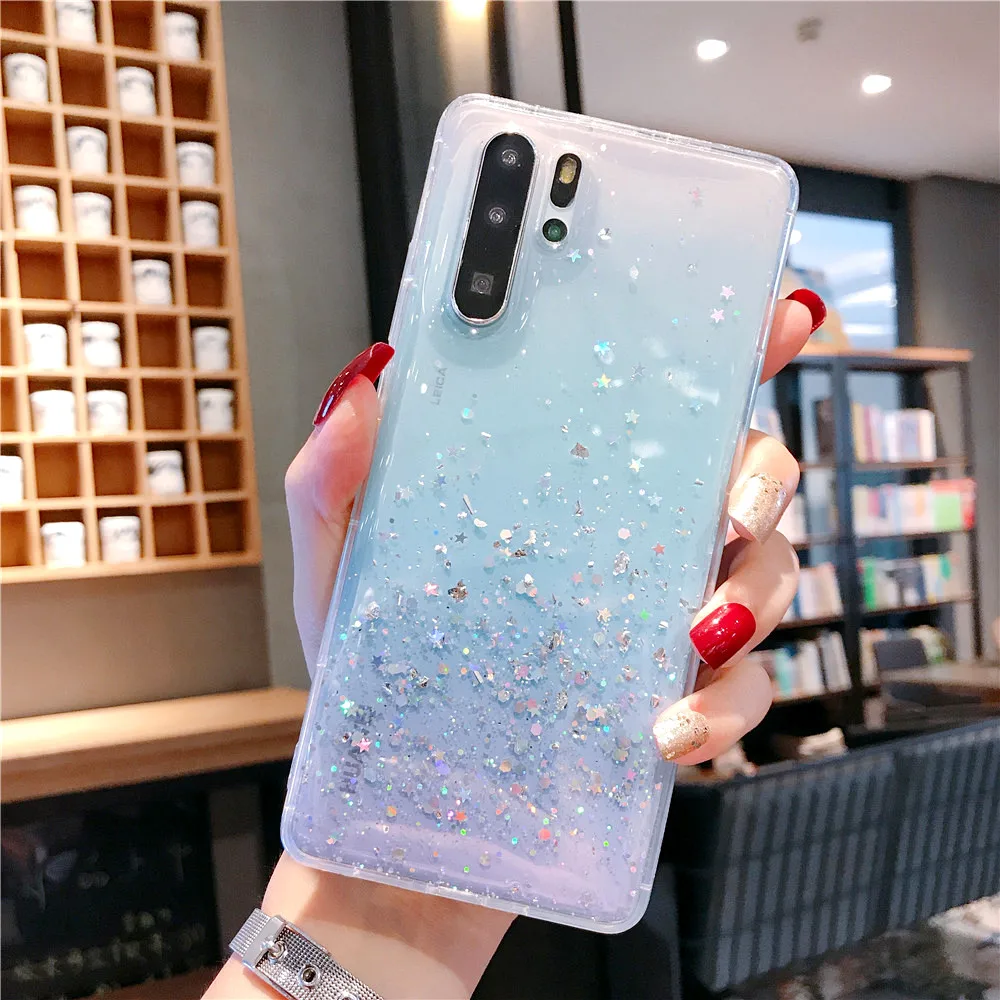 Роскошный Прозрачный блестящий силиконовый чехол для телефона Huawei P30 P20 P40 Pro P Smart Z