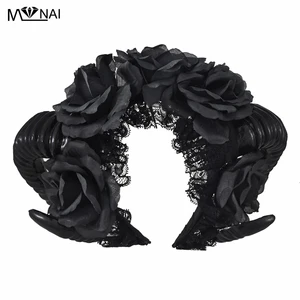 Черные ведьмы ручной работы Vamp Готический Рог сковорода Цветок Корона повязка на голову Хэллоуин коктейвечерние НКА головные уборы