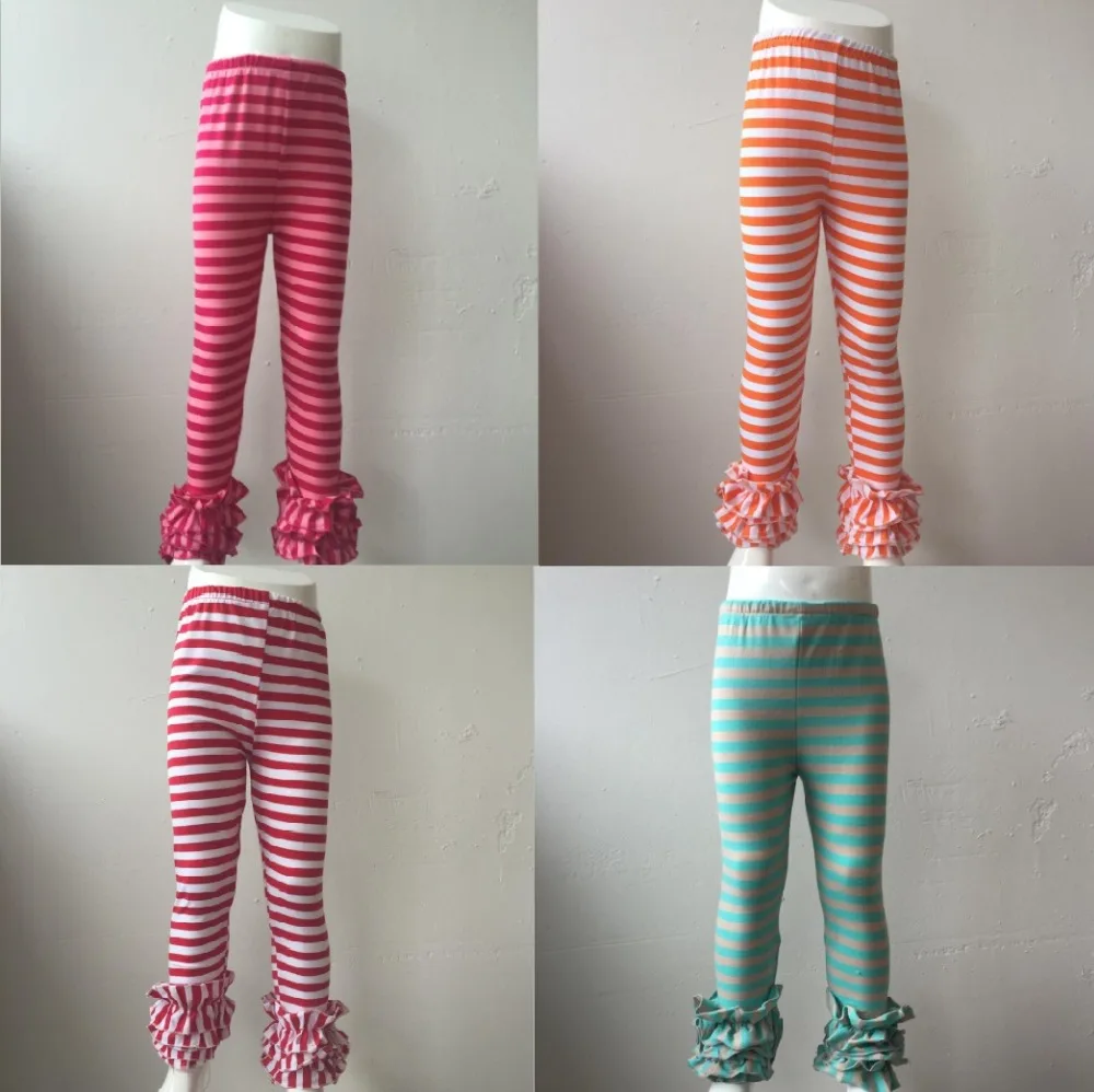 Оптовая продажа трехслойные детские брюки в полоску с оборками четырех стилях