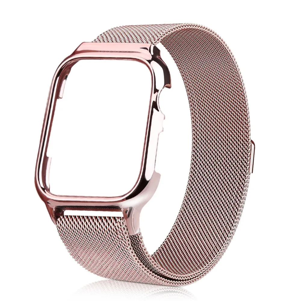 Rose Gold Магнитная Миланская петля, ремешок из нержавеющей стали, чехол для Apple Watch, ремешок 40 мм, 44 мм, чехол для iWatch, серия 4, 5, ремешок, бампер, рамка - Цвет ремешка: Rose Gold