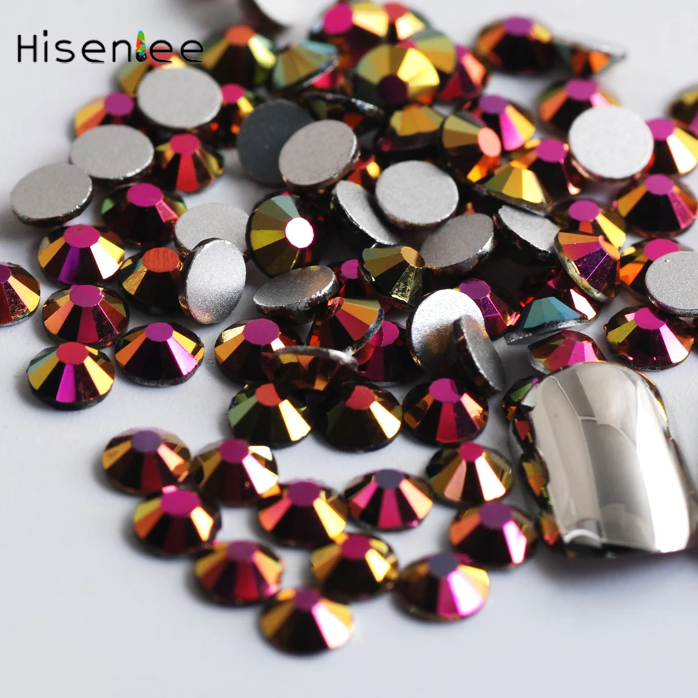 : Hisenlee Новый Цвет SS3 SS30 Золотая Роза AB стеклянные стразы для УФ гель лак ногтей