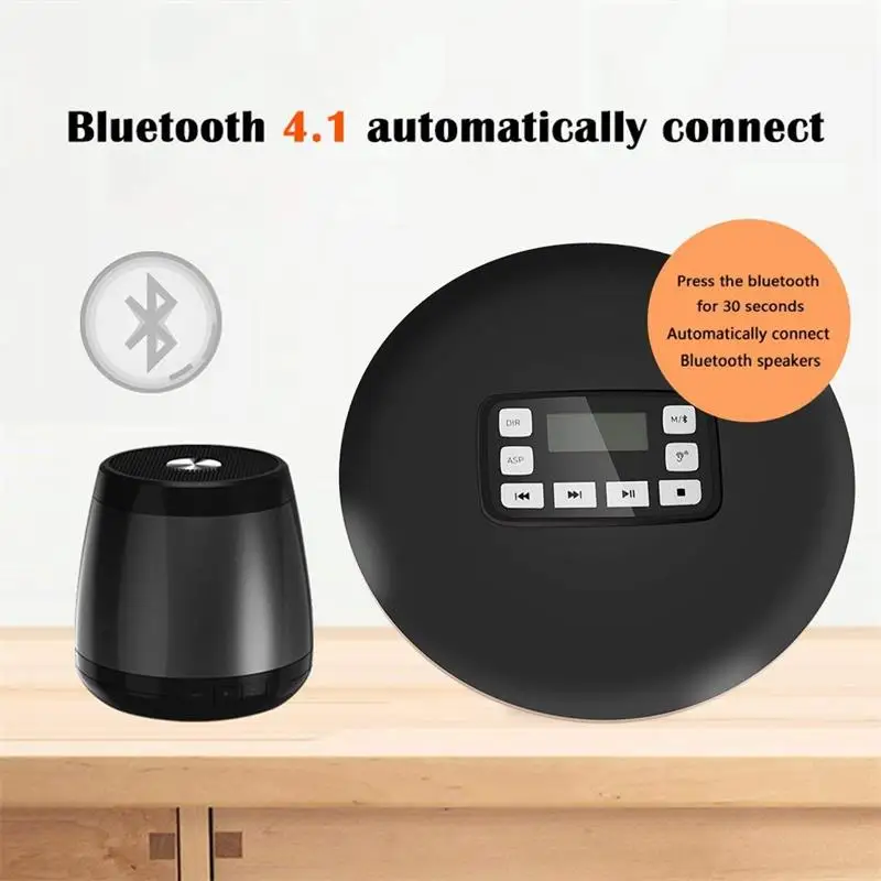 Bluetooth CD плеер со светодиодным дисплеем/разъемом для наушников защита от пропуска