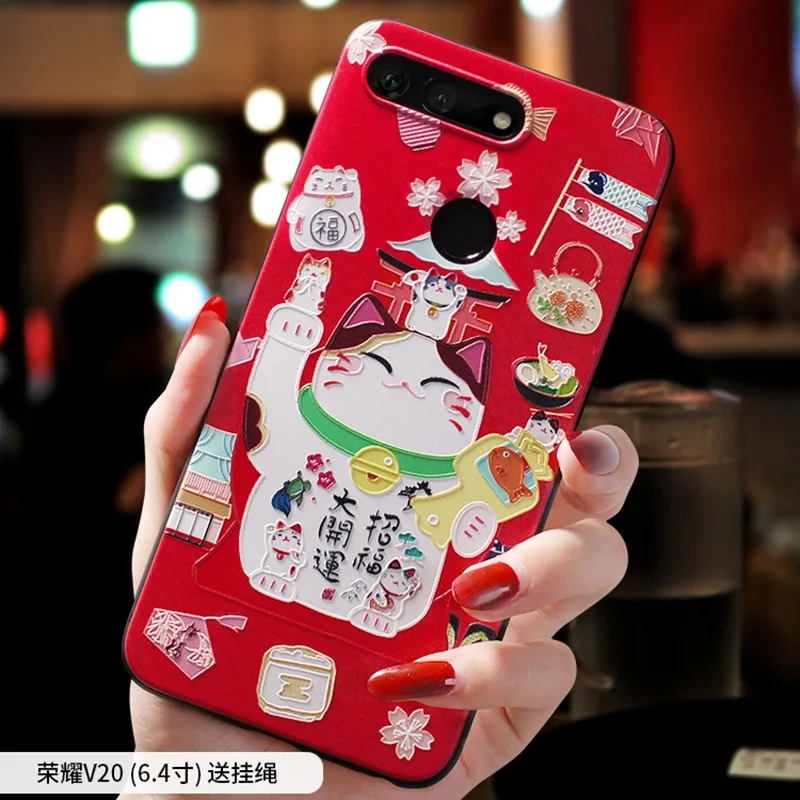 Чехол в японском стиле Fujiyama festival beckoning cat Lucky Cat Emboss для Huawei Honor V20 чехол HonorV20 |
