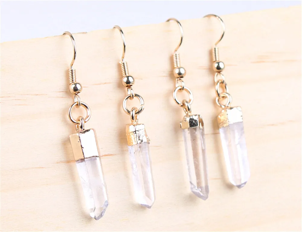 1 Pair Natural Gold Plated Selenite Crystal Blade Earrings Fashion Elongated White Wand |