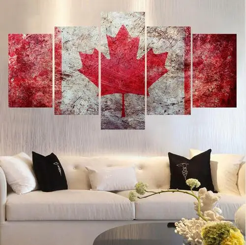 

2018 Unframed Canvas 5 Pieces Printed Canada National Flag Wall Art Picture Painting Modern Home Wall Decoration